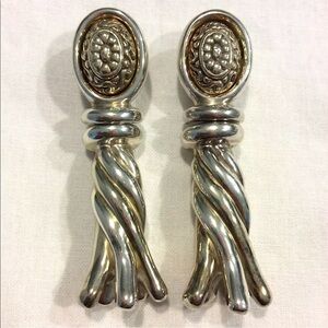 VINTAGE FRENCH D'ARGENT STERLING SILVER DROP DANGLE TASSEL CLIP ON EARRI…